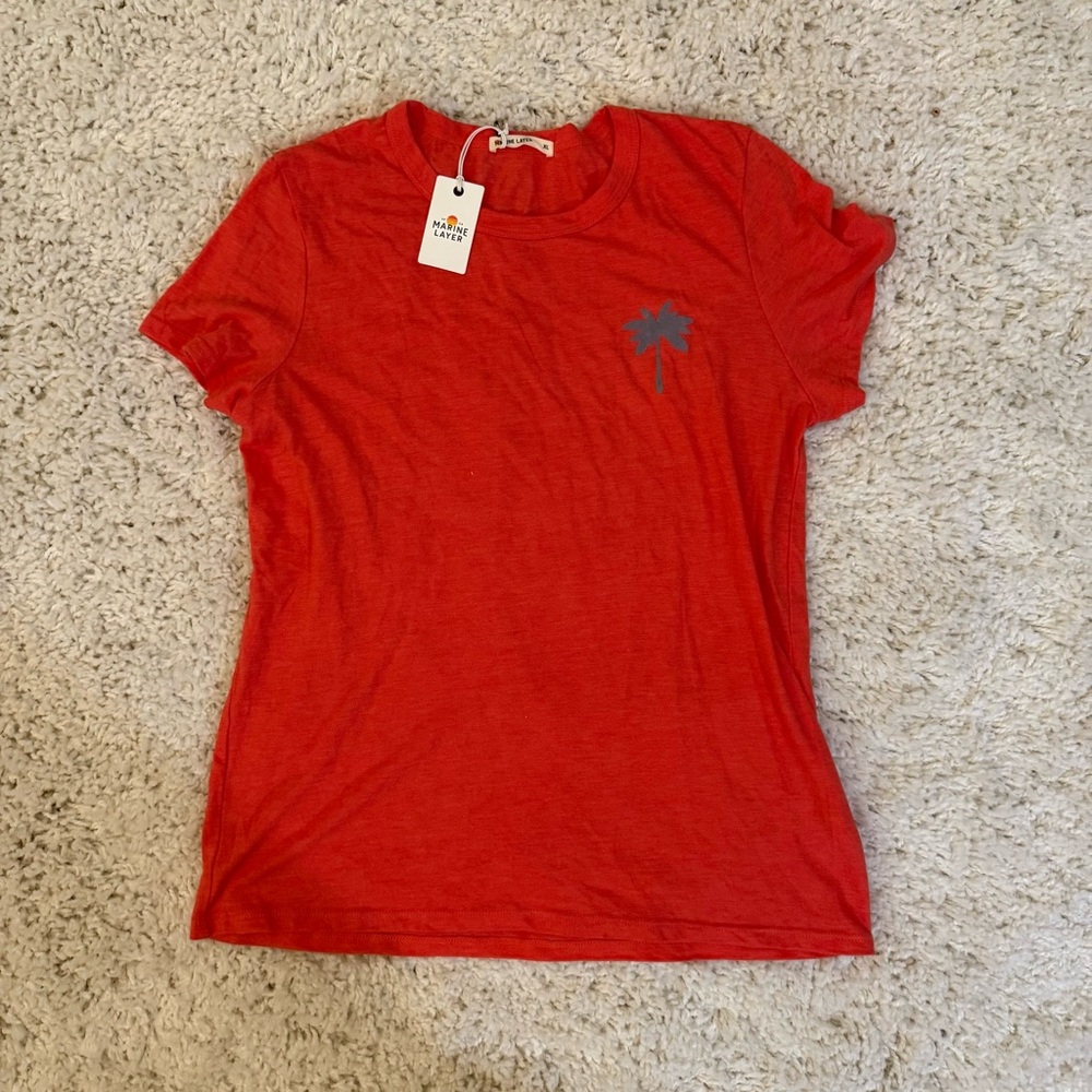 Marine Layer Red Short Sleeve Tee with Palm Design